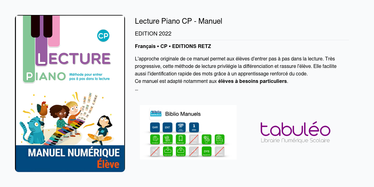 Lecture Piano CP - Manuel - Catalogue Tabuléo
